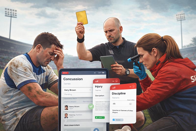 Concussion, Injury and Discipline managed on sportlomo. Player with concusssion