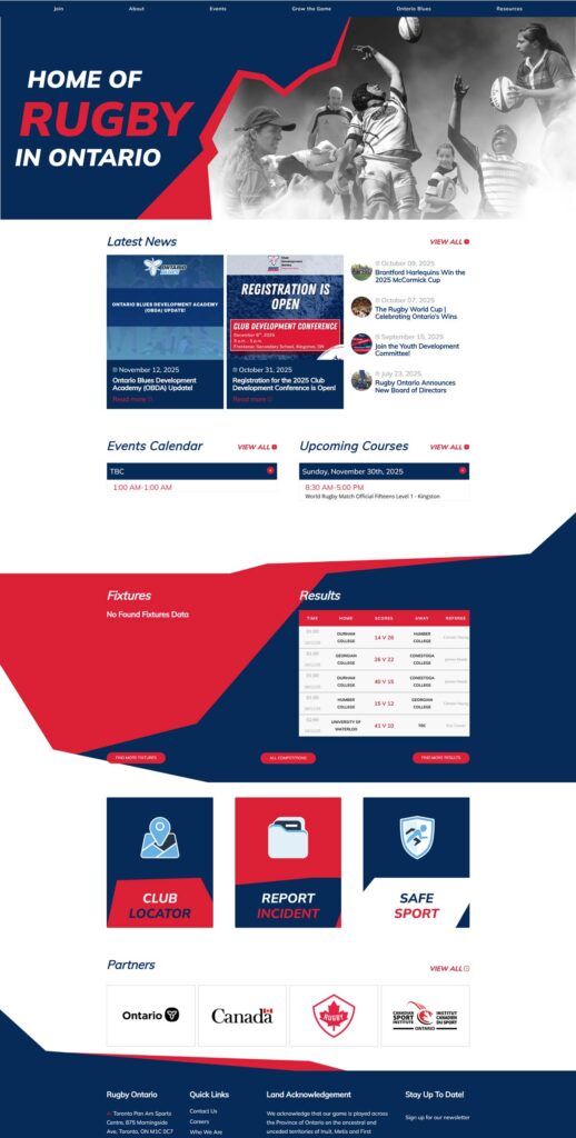Rugby Ontario, Canada website designed by Sportlomo in 2025